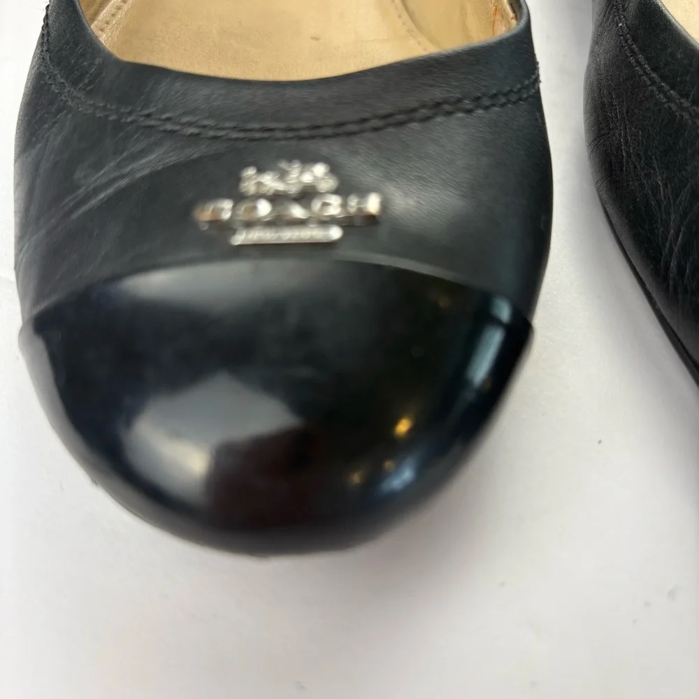 Coach Black Leather Women's Flats with Silver Accents